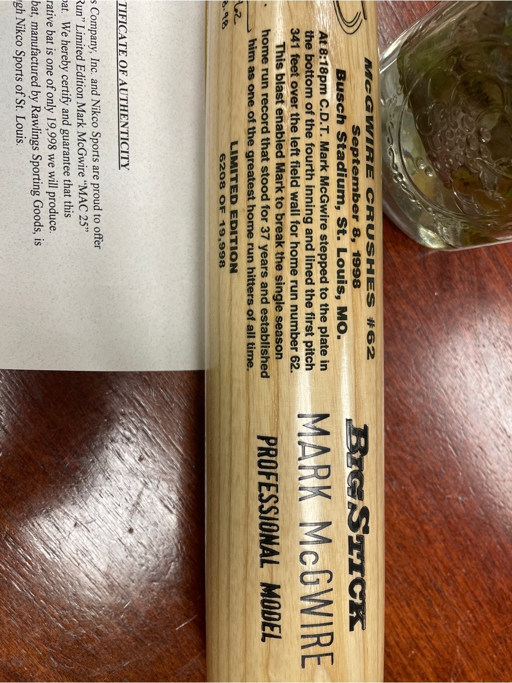 Limited Edition Rawlings brand Mark McGwire baseball bat